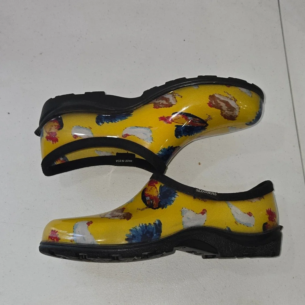 Sloggers Womens 8 Yellow Chicken Print Waterproof Rain Garden Shoes Made in USA